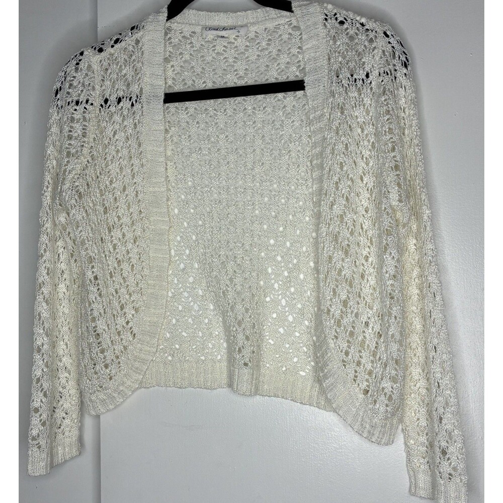 Ivory Crochet Open Front Cropped Cardigan Fairy Feminine Cloud Chaser Size M